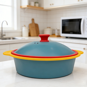Olla Redonda Antiadherente Multifunción para <span class=keywords><strong>Microondas</strong></span>, Olla para Arroz, Olla para Freír en <span class=keywords><strong>Microondas</strong></span>, Parrilla de Alta Calidad para Horno de <span class=keywords><strong>Microondas</strong></span> - Product Image 1