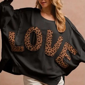 Su misura 2025 autunno nuova <span class=keywords><strong>felpa</strong></span> Casual Pullover con scritta Patchwork <span class=keywords><strong>leopardata</strong></span> top larghi manica lunga girocollo - Product Image 1