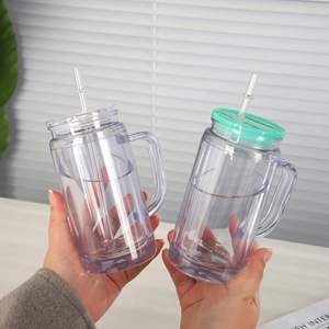 Gobelets Mason en plastique 20oz à double paroi pour soda et café glacé, avec couvercle et paille, modèle Snow Globe - Product Image 2