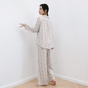 Otoño nuevo Modal algodón ropa de dormir ropa de casa conjunto de <span class=keywords><strong>pijamas</strong></span> de manga larga con helado impreso para mujeres - Product Image 4