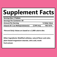 OEM Özel Etiketli Vitamin Tabletleri Bilişsel Destek Zihinsel Berraklık Vegan B12 Enerji Vitamini Çiğnenebilir Tabletler Fabrika Tedariki
