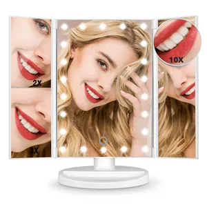 Makeup Mirror Trifold LED Vanity Mirror Adjustable Touch Screen Cosmetic Mirror with LED Lights with Magnification 2X/3X/10X