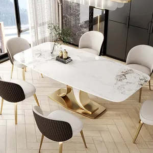 Tavolo da pranzo con gambe in acciaio inossidabile con sedie set da pranzo set tavolo da pranzo moderno in metallo con piano in pietra di marmo di lusso
