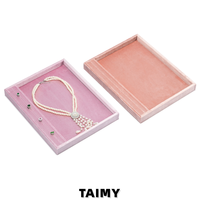 Plateau à bijoux en velours en gros avec fente pour bagues, logo personnalisé, plateau de rangement pour bijoux de vente au détail, plateau de présentation pour vitrine de bijoux