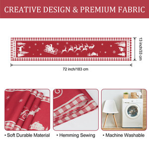 Runner da Tavola <span class=keywords><strong>Vintage</strong></span> Natalizio a Quadri Rossi e Bianchi con Motivo di Pini e Renne, Lavabile per Decorazione <span class=keywords><strong>Cucina</strong></span> e Sala da Pranzo - Product Image 5