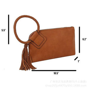 Bolso de Mano de Cuero Genuino con Acabado en Cera de Aceite de Lujo para Mujer, con Borla Elegante y Asa Redonda Trenzada, Bolso de Noche Elegante - Product Image 2