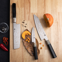 Ensemble de 3 couteaux Damas polyvalents tout usage : couteau de chef de 8 pouces, couteau Nakiri de 7 pouces et couteau à éplucher de 4,5 pouces pour les chefs à domicile