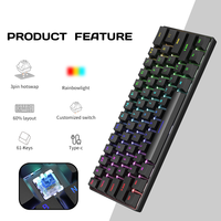 Clavier mécanique de jeu ultra-compact filaire rétroéclairé arc-en-ciel, anti-ghosting, sans conflit, 61 touches, pour PC portable