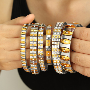 Tennis <b>Bracelet</b> Set Women's Two Tone Gold Silver Rhinestone Elastic Geometric Party Jewelry <b>Crystal</b> Channel Setting Fashion - Product Image 4