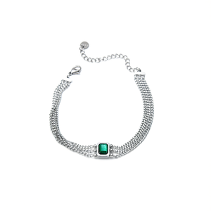 Pulsera de Cadena de Eslabones de Moda, Acero Inoxidable 316L, Baño de Oro PVD, Sostenible y Resistente, con Centro de Piedra Verde de Múltiples Hilos - Product Image 2