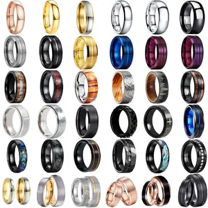 Fabricante de anillos personalizados para hombres y parejas, moda, bodas chapadas en oro negro, anillo de tungsteno