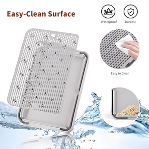 Bac à litière pour chat en plastique écologique multicolore, avec <span class=keywords><strong>grille</strong></span> filtrante anti-évasion de litière et pieds lavables à la pédale - Product Image 2