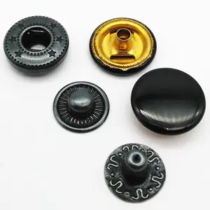 12.5mm 20L metal spring snap button in shiny black color, painted metal snap button