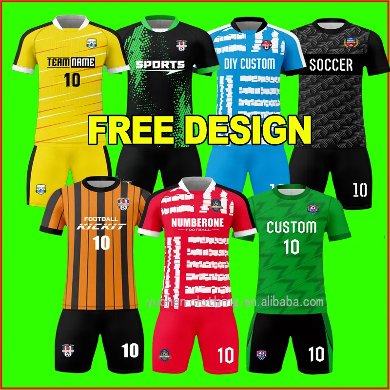Jogo completo de camisas de futebol de sublimação de time personalizado kit de futebol OEM Desenho personalizado camisa de futebol de secagem rápida desgaste de futebol