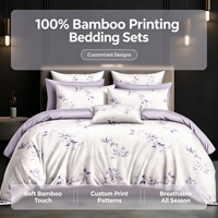 Parure de draps et de housse de couette en bambou 100% tissé, motif végétal imprimé, moderne, 300 fils/cm², taille King