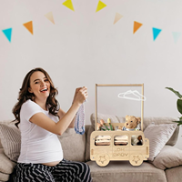 Boîte de rangement de bain de bébé en forme de bus en bois avec cintres cadeau de naissance de douche de bébé boîte à vêtements boîte de rangement de jouets cadeau de bienvenue pour bébé