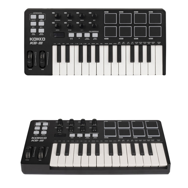 Wholesale Price 25 Key MIDI Control Keyboard Portable Music Mini Keyboard 8 Backlit Drum Pads for Music Production