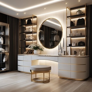 <span class=keywords><strong>Table</strong></span> de maquillage et de coiffure moderne de luxe en bois noir avec miroir éclairé pour chambre et hôtel (vente en gros) - Product Image 2