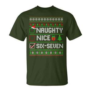 Camiseta navideña Six Seven 67 Meme Nice Naughty para mujer, ropa navideña - Product Image 1