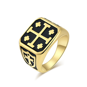 Hip-hop street retro Jerusalem cross <b>titanium</b> steel <b>ring</b> for men, personalized European Crusader jewelry - Product Image 5