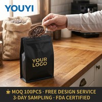 YOUYI Sachet à café à fond plat en papier kraft, pochette verticale avec valve et fenêtre pour café moulu, 2 lb, qualité alimentaire
