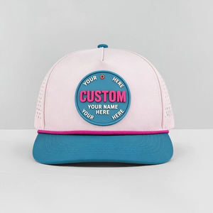 Casquette de baseball 5 panneaux personnalisée en caoutchouc, silicone et PVC avec logo, imperméable, découpée au laser, perforée, avec corde de sport, bicolore, style trucker - Product Image 3