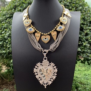 Collana LS-C5384 a catena multistrato a forma di cuore sacro <span class=keywords><strong>religione</strong></span> occhio di tacchino collana Unisex gioielli cuore collana - Product Image 1
