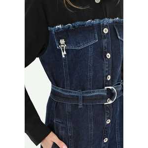 Vestido Largo Vaquero H&M con Cinturón, Azul Oscuro, Silueta Recta, Tela Lavable 340g, Vestido de Mujer - Product Image 1