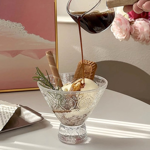 Tazza di gelato in vetro alto goffrato creativo tazza di Yogurt da Dessert in frappè di vetro freddo - Product Image 4