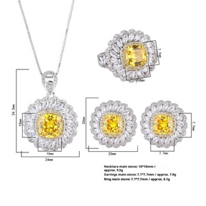Vintage Fashion Eco-friendly Copper Square Yellow Cubic Zirconia Pendant <b>Earrings</b> Ring <b>Set</b> for Bold Statements - Product Image 2