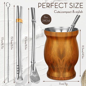 Set de <span class=keywords><strong>Mate</strong></span> de 8 oz con Bombilla, Taza de Acero Inoxidable de Doble Pared con Diseño Impreso, Taza Tradicional para <span class=keywords><strong>Mate</strong></span> con Pajita - Product Image 2