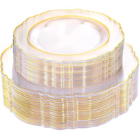 Service de vaisselle jetable en plastique à bord festonné doré avec assiettes, serviettes, gobelets et couverts pour Thanksgiving et mariages