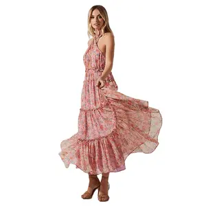 2024 New on the market women's chiffon dress elegant holiday women's dress printed casual dress