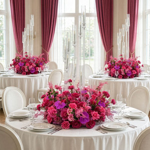 Lebendiger, pinkfarbener Seidenrosen-Orchideen-Blumenkranz als Tischdekoration für Hochzeiten und Partys - Product Image 4