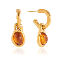 Pendientes Artísticos de Acero Inoxidable 316L con Baño de Oro y Gota de Ámbar, Impermeables, Estilo Vintage, Joyería de Destaque