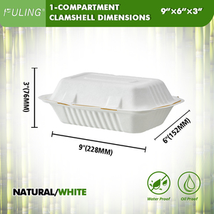 Fuling Indonesia nhà máy 9x6 inch 100% compostable pfas miễn phí chưa tẩy trắng bã mía trắng tự nhiên vỏ sò thực phẩm container - Product Image 2