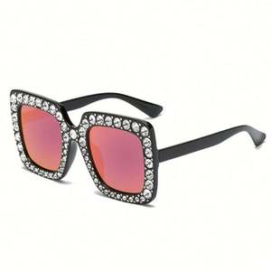Gafas de Sol de Moda 2019 para Mujer, Gafas de Sol de Lujo Color Rosa Espejo, Gafas de Sol Cuadradas con Diamantes de Gran Tamaño - Product Image 3