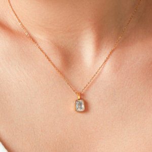 High Polished <b>Long</b> Lasting Color Gold Plated Stainless Steel <b>Necklace</b> Inlaid Zircon Pendant for Women - Product Image 1