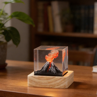 Lampe tactile en résine en forme de cube de cristal avec paysage volcanique 3D, jolie veilleuse LED pour la décoration de chambre et souvenir