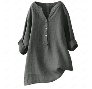 Camicia europea e americana di colore puro cotone e <span class=keywords><strong>lino</strong></span> Top Pocket <span class=keywords><strong>abbigliamento</strong></span> da <span class=keywords><strong>donna</strong></span> - Product Image 4