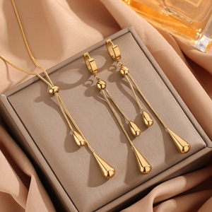 Parures de <span class=keywords><strong>bijoux</strong></span> fins et élégants pour femmes, boucles d'oreilles créoles Huggies et colliers goutte d'eau en <span class=keywords><strong>acier</strong></span> <span class=keywords><strong>inoxydable</strong></span> 316L plaqué or 18 carats, résistants à l'eau - Product Image 1