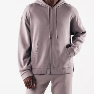 Sudadera con capucha y cremallera para hombre, con logo personalizado, estilo urbano de otoño, oversize, de peso pesado, hombro caído, teñido liso y bordado - Product Image 6