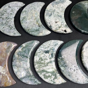 Venta al por mayor de cristal natural pulido encabezado piedra <span class=keywords><strong>verde</strong></span> musgo ágata cristal Lunas para la decoración del hogar - Product Image 3