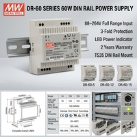 Alimentation à découpage sur rail DIN MeanWell DR-60 Series 60W à sortie unique 5V 12V 15V 24V Convertisseur AC/DC industriel