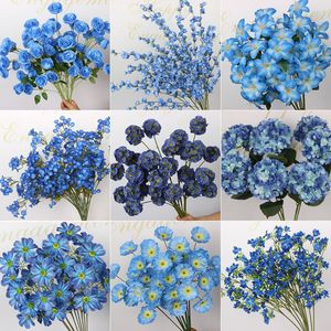 ดอกไม้ประดิษฐ์สีฟ้าอมเทา กิ่งเดี่ยว ดอกโบตั๋นผ้าไหม สำหรับตกแต่งงานแต่งงานและบ้าน - Product Image 2