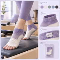 Chaussettes de Pilates à bout ouvert avec grip, lavande et blanc, spécifications complètes pour acheteurs, développement en usine, programme de vente en gros