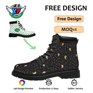Botas Martin Personalizadas al por Mayor, Botines de Moda con Cordones y Estampado de Fantasma de Halloween, Botas de Plataforma con Tacón Grueso de Cuero - Product Image 1