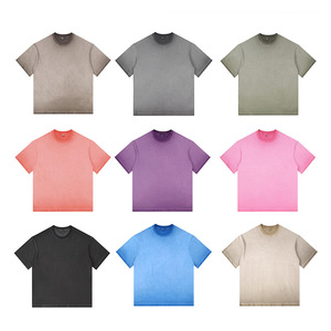 Men's Gradient Distressed Washed Cotton Short Sleeve T-Shirt Solid Color Leisure Wear - Product Image 2
