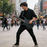 Guitare électrique personnalisée pour gaucher avec manche en ébène 7 cordes pour performances professionnelles