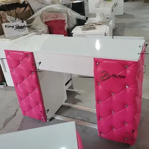 Kingshadow सौंदर्य सैलून फर्नीचर लंबे नाखून बार स्टेशन गुलाबी नाखून टेबल डबल मैनीक्योर टेबल